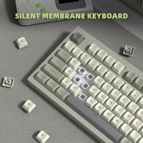 womier DK98 Retro Wired Gaming Keyboard Creamy Membrane with Rainbow RGB Backlight - Quiet,Volume Knob,PBT Keycap 97 Key ANSI Layout Compatible with Windows 10/8.1/8/7 (Grey)