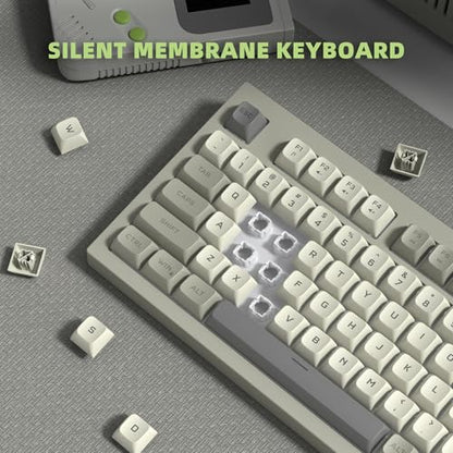 womier DK98 Retro Wired Gaming Keyboard Creamy Membrane with Rainbow RGB Backlight - Quiet,Volume Knob,PBT Keycap 97 Key ANSI Layout Compatible with Windows 10/8.1/8/7 (Grey)