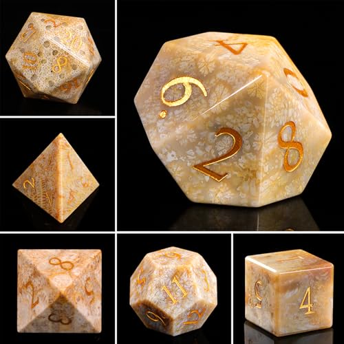 Natural Chrysanthemum Stone 7Pcs Polyhedral Dice Set, Natural Gemstone Multi-Faceted DND Dice for Dungeons and Dragons RPG Tabletop Game (Chrysanthemum Stone) - color: Chrysanthemum Stone