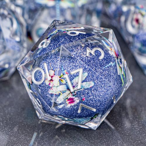 DND Dragonfly Dice 7PCS Polyhedral Sharp Edge Dice Set with Gift Case for Dungeons Dragons Role Playing Game, RPG Resin D and D Dice D6 D8 D10 D12 D20 D% (Silver Blue) - color: Qt-silver Blue
