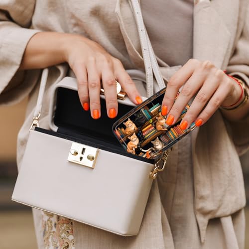 Card Holder Credit Cards Holder for Women RFID wallet women Business Card Holder Wallet Mini Aluminum Card Wallet RFID Blocking Slim Metal Hard Card for Women, Cat Illustration - color: Cat Illustration