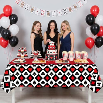 6Pcs Poker Tablecloth Casino Theme Party Tablecloth Las Vegas Table Cover Playing Card Casino Night Party Table Cloths Poker Theme Decor of 51X86IN
