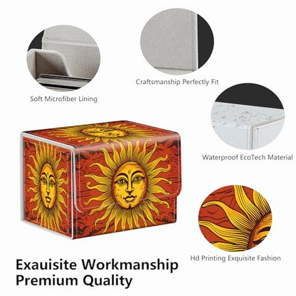 Strong Magnet Card Case Deck Box Mtg Card Box Playing Card Box Magic Deck Box Tcg Up to 200 Cards Creative Pattern Trading Card Storage Box for Collectible Card Games, Sun Face Red Tarot - color: Sun Face Red Tarot