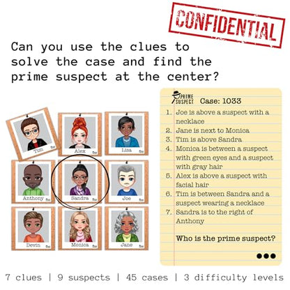 Prime Suspect Logic Game with 45 Case Cards | Single Player or Group Play | Ages 8+ | Compact Brain Teaser Game | Detective Game (Prime Suspect: Original)
