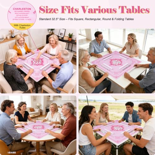 Shipped Rolled Mahjong Mat with Rules Without Creases, 3mm, 32.5" x 32.5" | Anti-Slip Rubber Base, Travel-ready with Carry Bag, Soft & Water-Repellent Surface, Noise-Reduce, for Poker & Card game - color: Pink