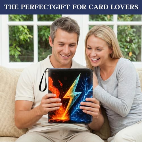 Lightning Trading Card Binder, 900 Cards, 9-Pocket Pages, Zipper | Lightning PU binder with 50 removable double-sided pages, side-loading pockets, 3-ring spine and wrist strap. - color: Lightning Bolt-9 Pockets, size: 9 Pocket, 900 Cards