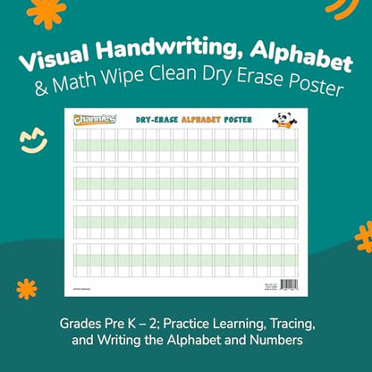 Channie’s Visual Two Sided Large Dry Erase Alphabet & Numbers Poster Board - Size 22” x 17”, Ages 3 and Up, PreK – 2nd Grade - Homeschool Learning Supplies for Summer School Teaching - style: Visual Two Sided Large Dry Erase Alphabet & Numbers Poster Boar