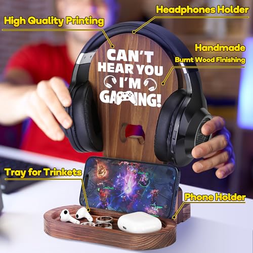 Slothoem - Gamer Gifts for Teenage Boy, Son, Boyfriend, Husband, Gamer Room Decor for Man, Teen Boy Gaming Accessories, Wooden Gaming Headset Stand