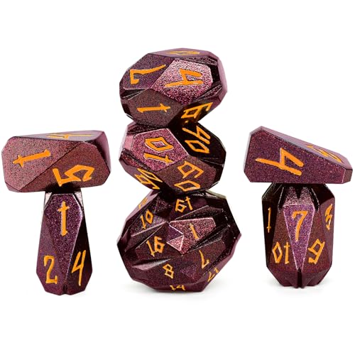 FONVGOGO Metal DND Dice Set for Dungeons and Dragon Gift RPG Collection DM | Unique Cool Stonehenge Design,Polyhedral D and D Dice for DND Lovers Tabletop Role Playing Games TTRPG, Brown Orange - color: S Brown Orange