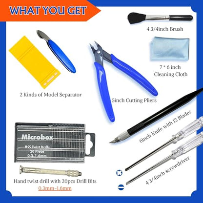 Gundam Model Tool Kit, 64pcs Hobby Modeler Basic Tool Set for Minature Bandai Models, Cars, Airplanes, Buildings, Gundam, Robots Repairing Fixing