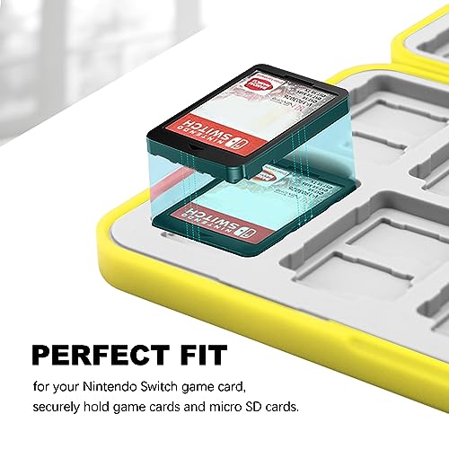 FYY Nintendo Switch Game Case Holder for Switch 2 Cartridge, Yellow | 24 Game Card Slots & 48 Micro SD Card Slots, Hard Shell, Silicone Lining - color: B-Yellow