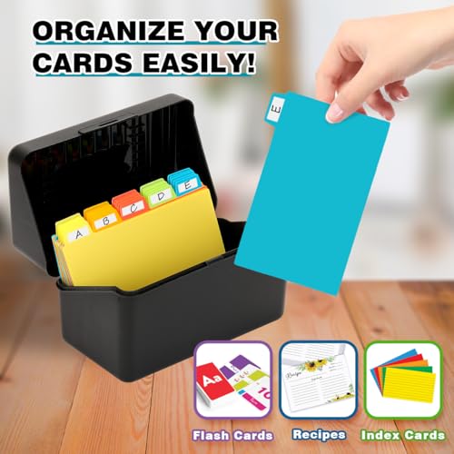 H4D Index Card Holder 3x5 Inches with 25 Plastic Dividers, Black - color: Black, size: 3x5 inch