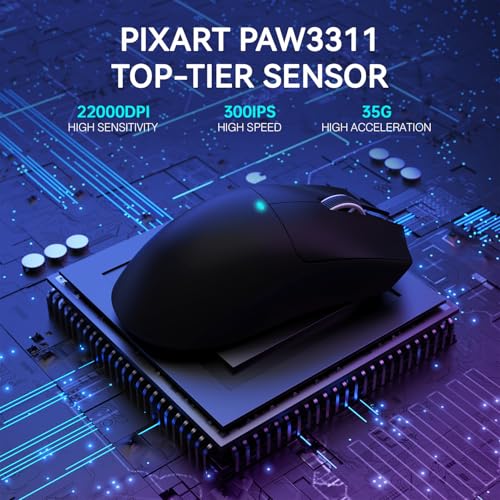 ATTACK SHARK X11 Wireless Gaming Mouse, PAW3311 Sensor, Lightweight, RGB Charging Dock, 22,000 DPI, Tri-Mode Connectivity, 5 Programmable Buttons - Black - color: Black, size: Mouse only