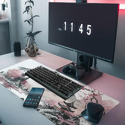 Watercolor Cherry Blossom Large Gaming Mouse Pad,Mouse Pad Gaming 31.5 x 11.8 in Mouse Mat Desk Pad,Large Desk Mat,Extended Keyboard Mousepad with Non-Slip Base and Stitched Edge for Desk Home Office - color: Cherry Blossom