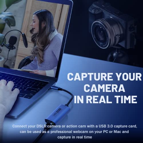GUERMOK Video Capture Card, USB3.0 HDMI to USB-C Capture Device, 2K@30FPS | Stream & Record Gameplay at 1080P@60FPS, Compatible with Mac OS, Windows, Quest 3, OBS, Zoom, PS5/4, Switch, Xbox (Blue) - color: Blue