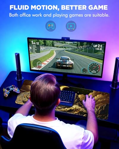 Mouse Pad, Desk Mat, 31.5x11.8in Large Mousepad, Golden Waves | Desk Pad with Stitched Edge & Rubber Non-Slip Bottom, Gaming Mouse Pad, Extended Mousepad for Home, Office - color: Golden Waves