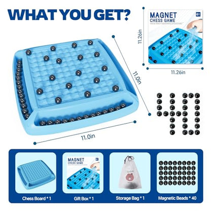 Magnet Game, Board Game for Kids 8-12, Magnetic Game Chess Set for Kids and Adults Family and Friend Games Night, Magnet Chess Game 40 Piceses, 2-4 Players (Cyan) - color: Cyan