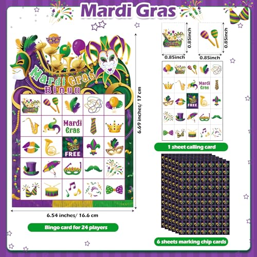 Blosssound Mardi Gras Bingo Game Set Bingo Cards for 24 Players Mardi Gras Party Game for Family Activities Carnival Holiday Cards for Party Favor - style: Mardi Gras