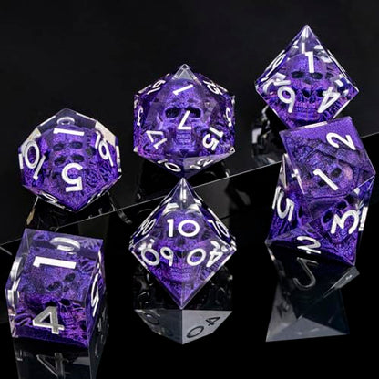 DND Skull Dice Set 7PCS Necromancer Polyhedral Dice for Dungeons Dragons RPG Role Playing Game, Resin Sharp Edged D and D Dice with Gift Box D6 D8 D10 D12 D20 (Silver Purple) - color: Purple&silver