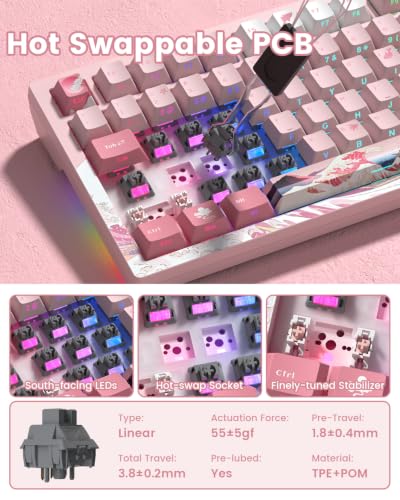 L80 Wireless Gaming Keyboard, 75% Mechanical Keyboard with Smart Display and Knob, Tri-Mode BT/2.4GHz/USB-C, Gasket Mount RGB Backlit, Hot Swappable for PC Mac - color: Pink