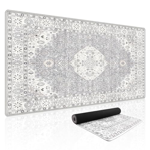 Baziabbo Cute Desk Mat,XXL Extended Large Mouse Pad,Gaming Mousepad with Stitched Edge,Non-Slip Rubber Base Keyboard Desk Pad for Home Office Study Game (Grey) - color: Grey