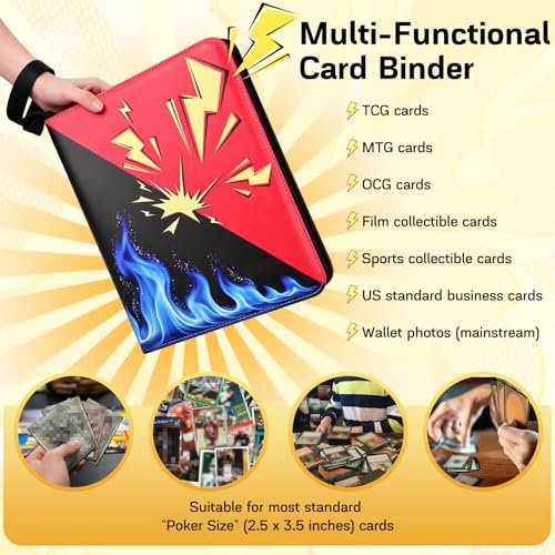 Card Binder 9 Pocket, 1080 Cards Trading Card Binder with 60 Removable Sleeves, Portable Card Binder with Zipper Suitable for TCG, CCG, Sports Cards, Card Sleeves Made of Premium PP Material for Gift