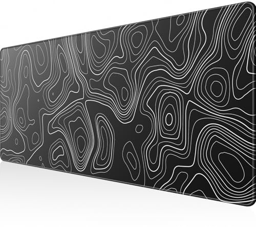 KTRIO Large Gaming Mouse Pad, Desk Mat, 31.5 x 11.8 in, Black Topographic, XL - color: Black Topographic, size: 31.5l X 11.8w Inches