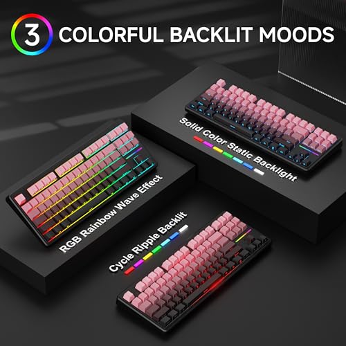 EWEADN V80 Wired TKL RGB Gaming Keyboard, 80% Compact Layout with PBT Keycaps, Whisper Quiet Membrane Switch, 26-Key Anti-Ghosting, Ergonomic Computer Keyboard for Laptop PC Gamer - BlackBerry Pink - color: BlackBerry Pink