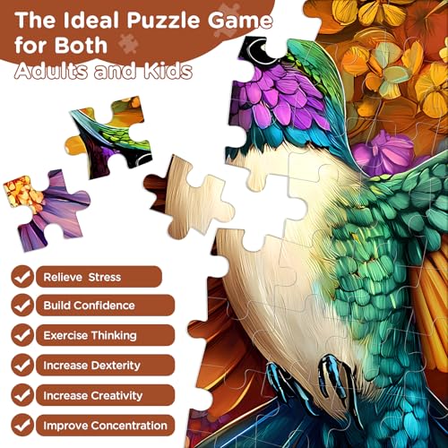 Adult Puzzles 300 Pieces, Hummingbird Floral Jigsaw Puzzles for Kids Adults Seniors 300 Pieces, Glossy Sturdy Vibrant Puzzle 300 Piece, Challenging Puzzle Great Gift for Family Friends - style: Hummingbird