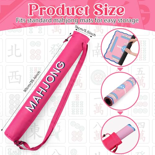 35 Inch Long Mahjong Mat Bag Waterproof Mahjong Mat Storage Carrying Bag Double Strapped Polyester Drawstring Lightweight Holder for Board Games Storage-mat Not Included(Rose Red) - color: Rose Red