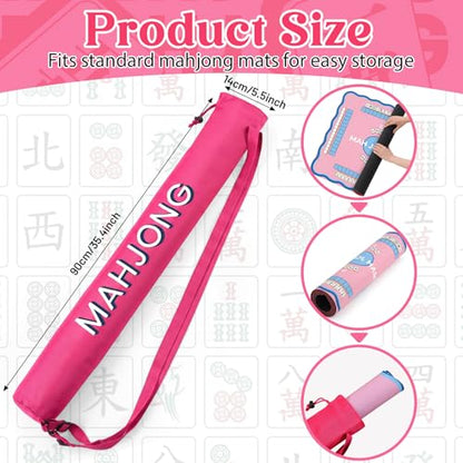 35 Inch Long Mahjong Mat Bag Waterproof Mahjong Mat Storage Carrying Bag Double Strapped Polyester Drawstring Lightweight Holder for Board Games Storage-mat Not Included(Rose Red) - color: Rose Red