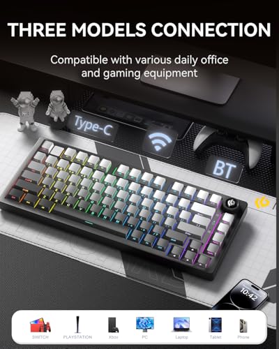 LEOBOGxAula HI75C Pro Mechanical Keyboard,Aluminum Gaming Keyboard | Tri-Modes Bluetooth/USB-C/Wireless,Programmable Hot Swappable 80 PBT Keycaps,RGB Backlit,Pre-lubed Reaper Switches - color: Grey
