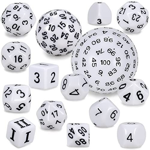 CiaraQ DND Polyhedral Dice Set (15pcs) D4-D100 Game Dice with Dice Bag | Acrylic Role Playing Dice for Dungeons and Dragons MTG Table Games (White & Black) - color: White & Black