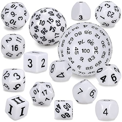 CiaraQ DND Polyhedral Dice Set (15pcs) D4-D100 Game Dice with Dice Bag | Acrylic Role Playing Dice for Dungeons and Dragons MTG Table Games (White & Black) - color: White & Black