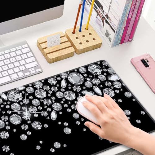 Large Gaming Mouse Pad with Stitched Edges, Desk Mat Extended Keyboard Pad, Non-Slip Rubber Base Desk Pad for Laptop, Office, Home, 31.5X11.8 inch Shiny Diamond Pattern - color: Shiny Diamond Pattern