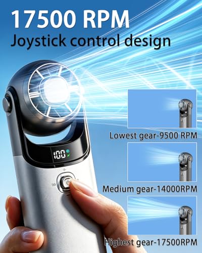 Mini Handheld Fan with Cooling Plate,Portable Pocket Travel Fan Sliver Grey | 100-Speed Joystick Control, Led Display, 180° Adjustable Head; 3-In-1 Small Travel Fan For Handheld, Desktop & Neck Hanging