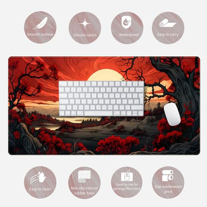 Red and Black Mouse Pad Japanese Mouse Pad XL Black Anime Big Mouse Pads for Desk Large Gaming Large Mouse Pad for Men Desk Pad with Stitched Edges Non-Slip Large Computer Mat, 31.5x15.7 in. - color: Apocalypse Scenery