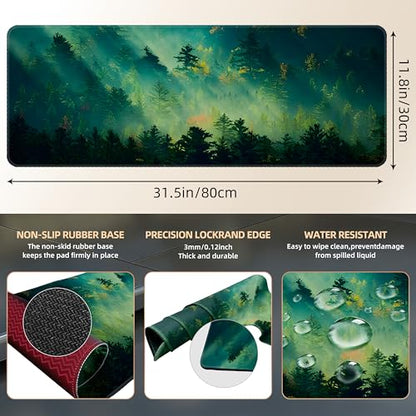 Galdas Mouse Pad,Office Desk Mat Large Gaming Keyboard Pad Durable Stitched Edges Washable Smooth Surface Control & Accuracy Extended Computer Mouse Mat (31.5X11.8In)-Green Forest… - color: Green Forest…