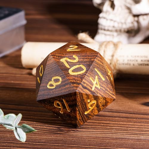 50mm Wooden D20 Dice Bocote Wood 20 Sided Dice for D&D Tabletop Game | Premium Gift Box, DM Gift, for Dungeons and Dragons Role Playing Games - color: D20 Garapa