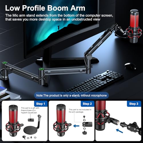 Microphone Arm,Aokeo AK-58i Desk Low Profile Mic Boom Arm Stand,Suitable For Blue Yeti,Snowball iCE,HyperX QuadCast,SoloCast,Elgato Wave,Etc - color: AK-58i (Black)