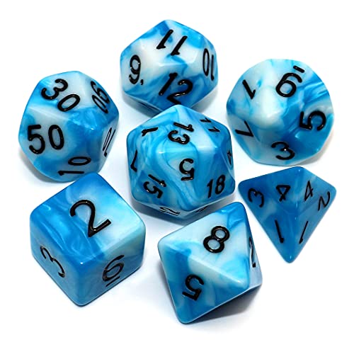 DND Polyhedral Dice Set Blue & White Dice for Dungeon and Dragons D&D RPG COC Role Playing Games Tabletop 7-Die Set with Dice Bag - color: Blue Mixed Wei?-sw Number
