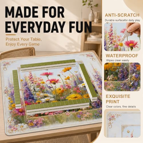 Mahjong Mat–31.5 x 31.5 Bright Wildflower American Mahjong Table Mat, Non Slip Noise Mahjong Gaming Table Cover for Mahjong, Poker, Card, Board Tile Games - color: Bright Wildflower