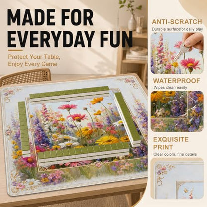 Mahjong Mat–31.5 x 31.5 Bright Wildflower American Mahjong Table Mat, Non Slip Noise Mahjong Gaming Table Cover for Mahjong, Poker, Card, Board Tile Games - color: Bright Wildflower