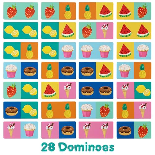 boppi Dominoes Set Picture Game for Toddlers - Colourful Food Themed Montessori/STEM Dominoes for Children - Games for 3 Year Olds and Up - style: Food