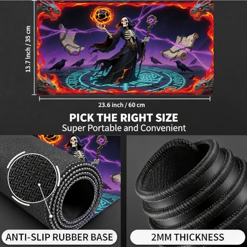 for MTG Playmat, for TCG Play Mat, 24 x 14 inches, Magic Game Card Mat Commander Playmat,Trading Card Inked Game Mat,Battle Game Rubber Non-Slip Mat - Skull Mage - color: Skull Mage