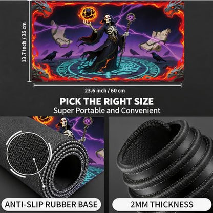for MTG Playmat, for TCG Play Mat, 24 x 14 inches, Magic Game Card Mat Commander Playmat,Trading Card Inked Game Mat,Battle Game Rubber Non-Slip Mat - Skull Mage - color: Skull Mage
