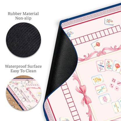 Pink Mahjong Tile Mahjong Table Mat, Non-Slip Noise Reduction Mah Jong Mat with Carrying Bag, Game Table Cover for Mahjongs Poker Card, Festival Birthday Gift for Mahjong Lovers, 31x 31In - color: Mahjong-pink