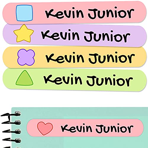 50 Personalized Adhesive Labels to Mark Objects 2.3 x 0.4 in. Waterproof Stickers to Mark School Supplies, Books, kindergartens Goods, Summer Camps, Children's Toys, etc. - color: Shapes