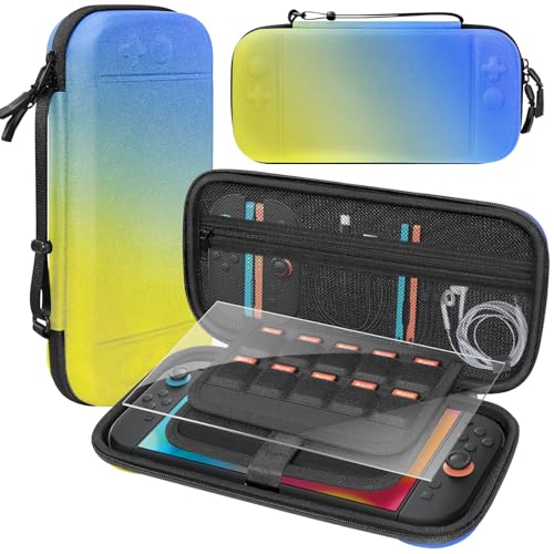 BRHE Switch 2 Carry Case Compatible with Nintendo Switch 2 Console,Large Capacity Switch 2 Case, Portable Hard Travel Bag for Switch 2 Console & Accessories, 30 Game Card Slots (Blue Yellow Gradient) - color: Blue Yellow Gradient