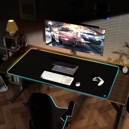 Cacoy 55"x27.5" Giant RGB Gaming Mouse Pad, Extra Large LED Desk Mat, Black | Extended Computer Keyboard Mouse Mat with 9 LED Light Modes Stitched Edge Non-Slip Rubber Base Oversized Desk Pad for Desktop - color: Rgb, size: 55" x 27.5"